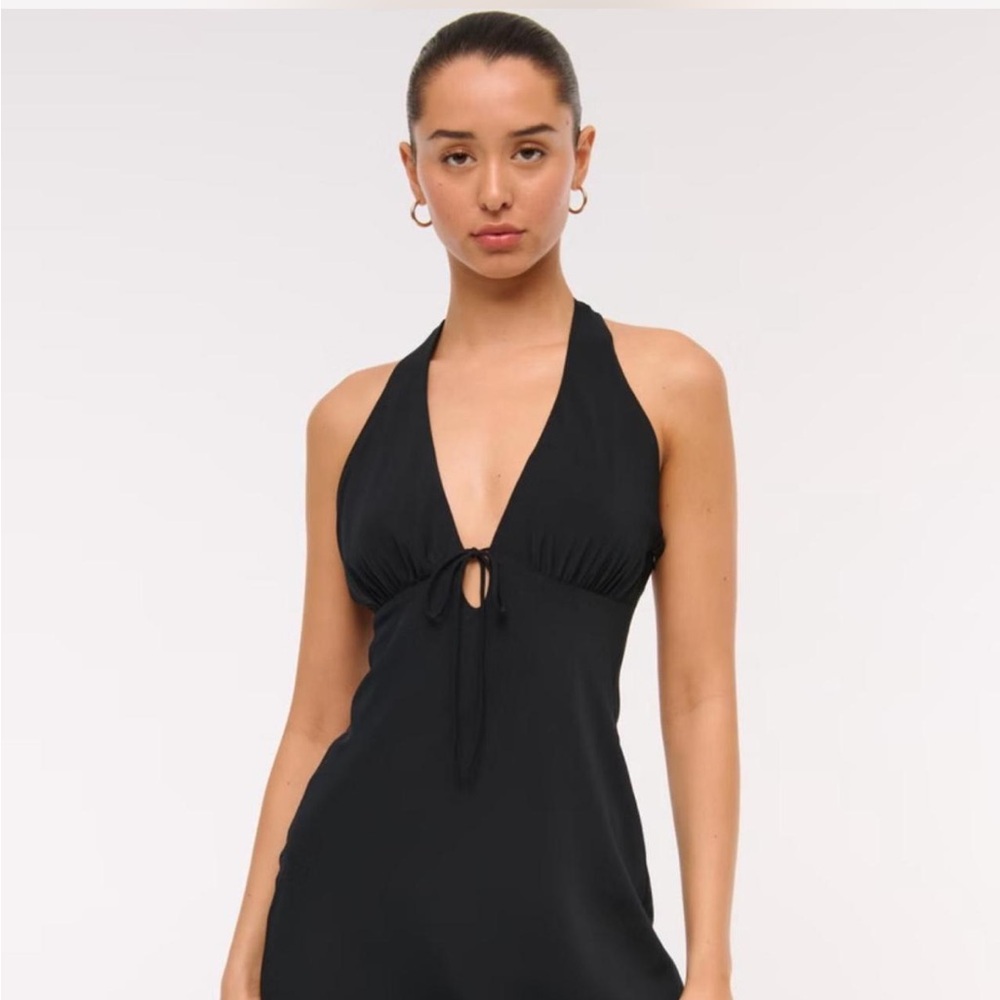Black Medium Abercrombie & Fitch halter tie front slip neck mini dress